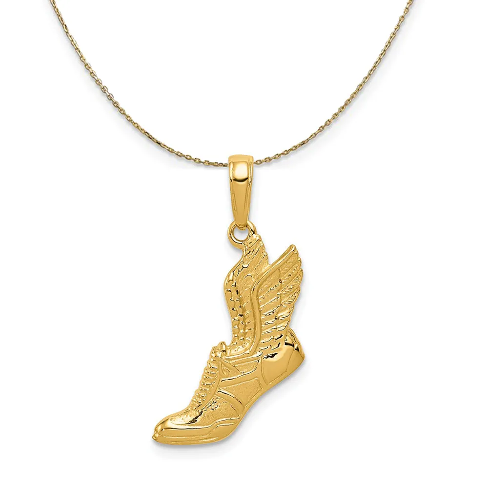 14k Yellow Gold Winged Running Shoe Necklace