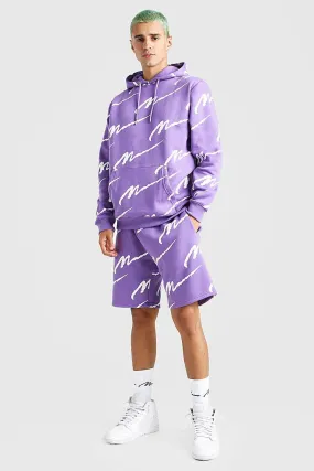 All Over MAN Printed Hooded Short Tracksuit | boohooMAN UK