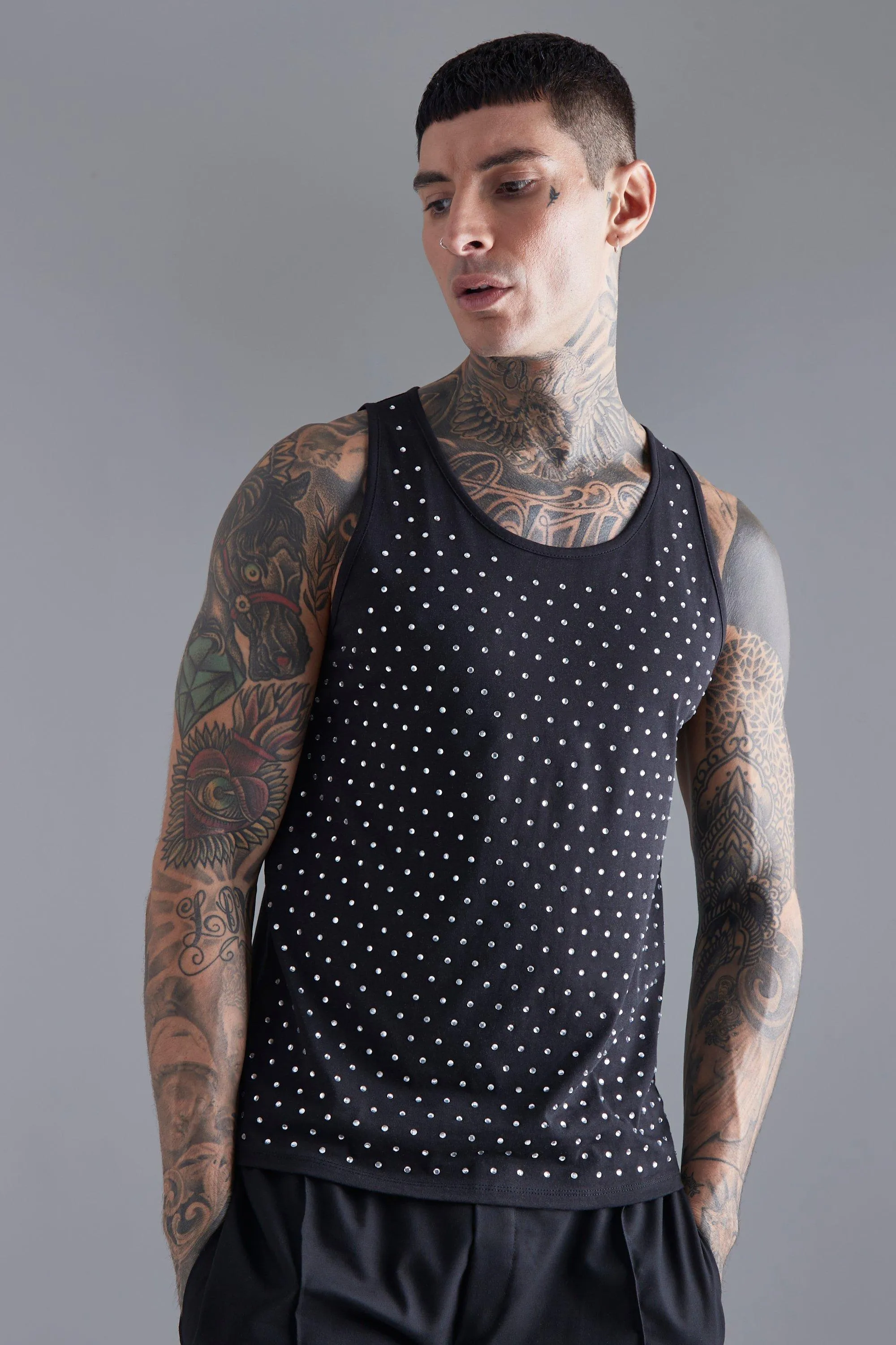 All Over Rhinestone Vest | boohooMAN UK