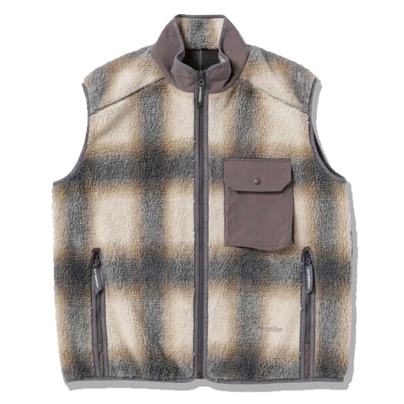 And Wander Check Boa Vest Grey