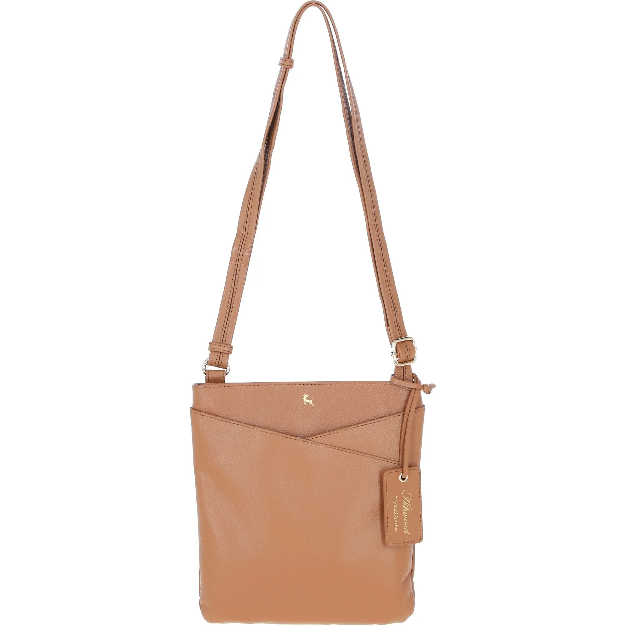 Ashwood Curve  Zip Top Leather Cross Body Bag Butterscotch: 64640/curve