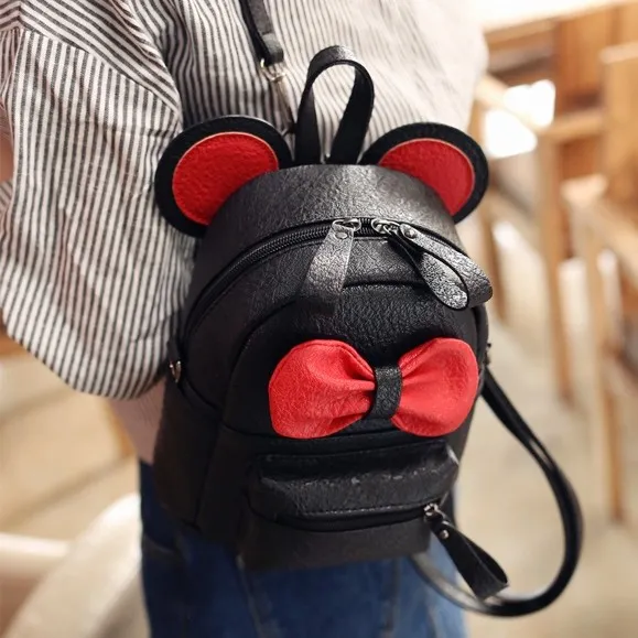 Black Red Bow Mouse Ears Mini Backpack Cross Body Bag