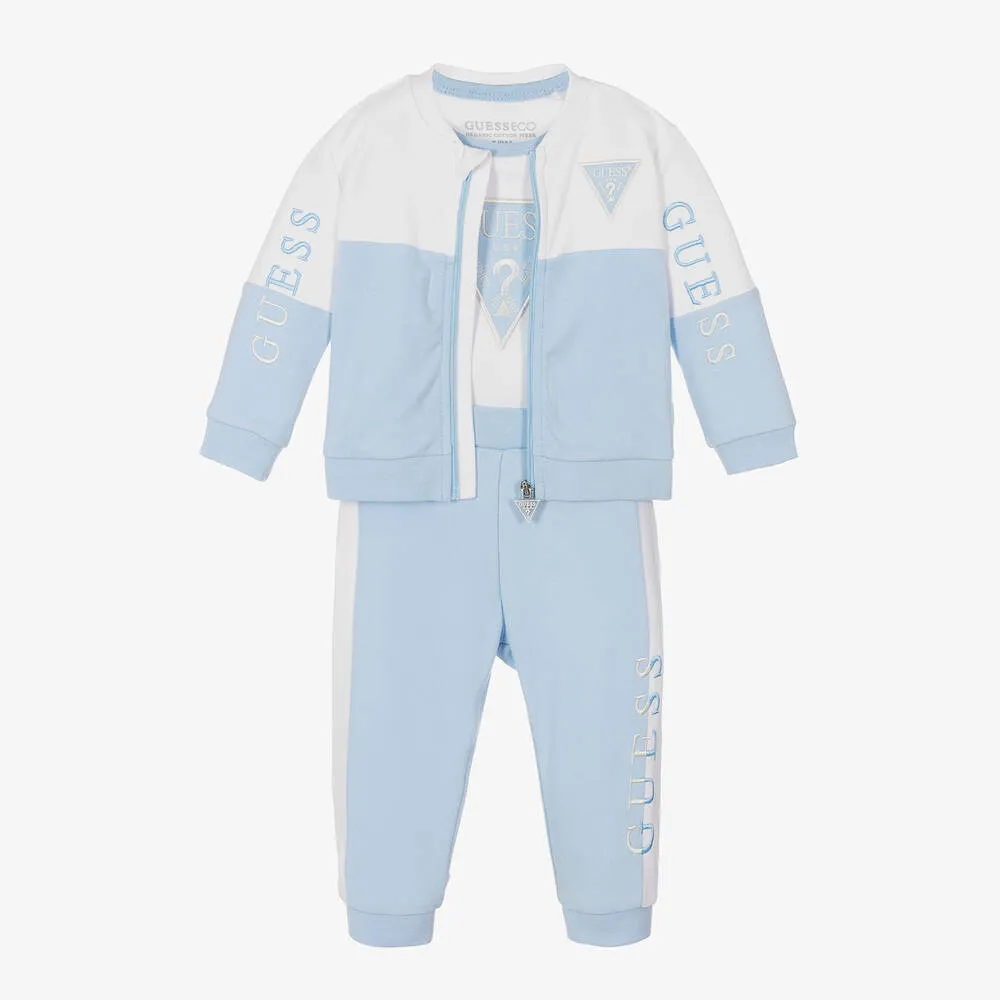 Blue & White Cotton Baby Tracksuit Set