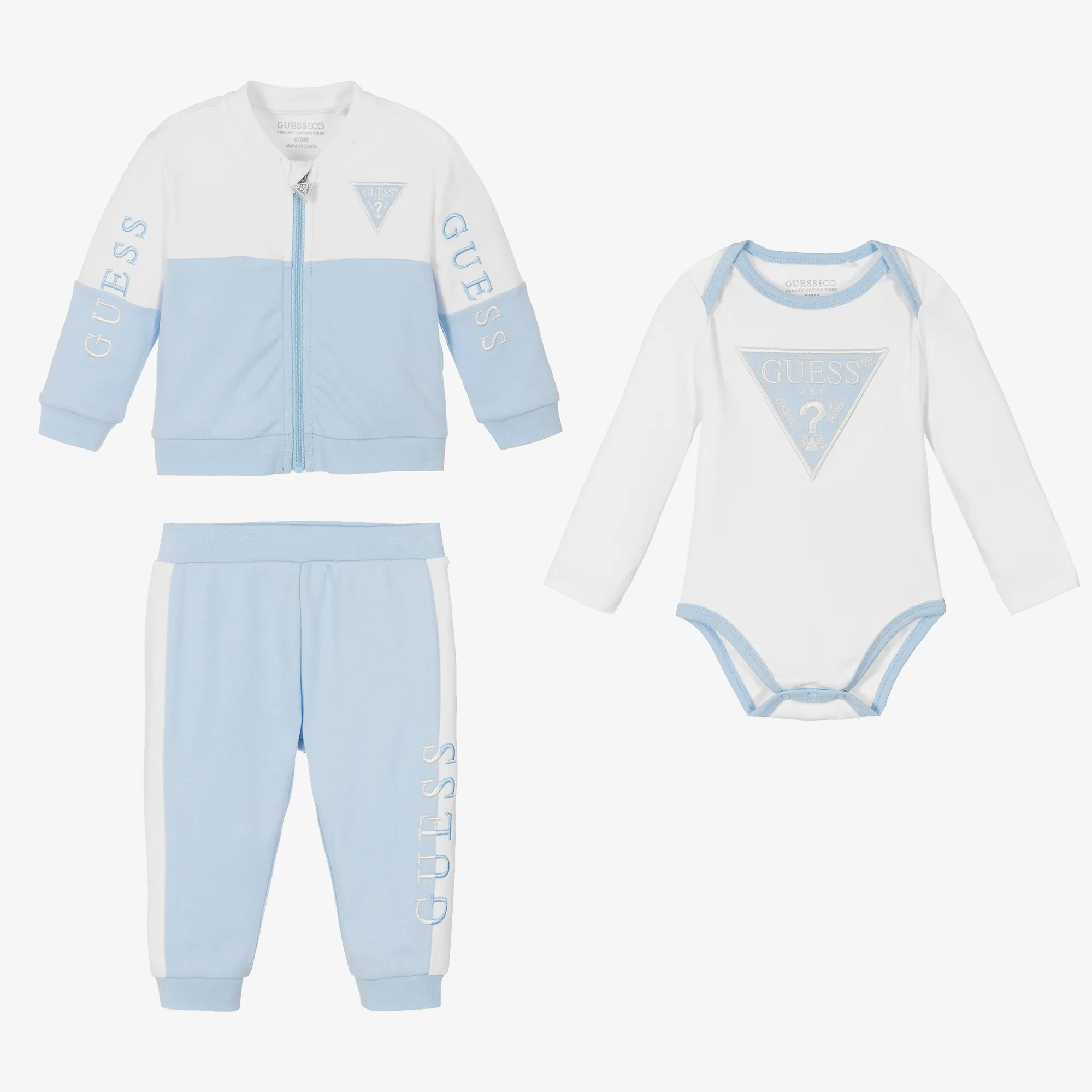 Blue & White Cotton Baby Tracksuit Set