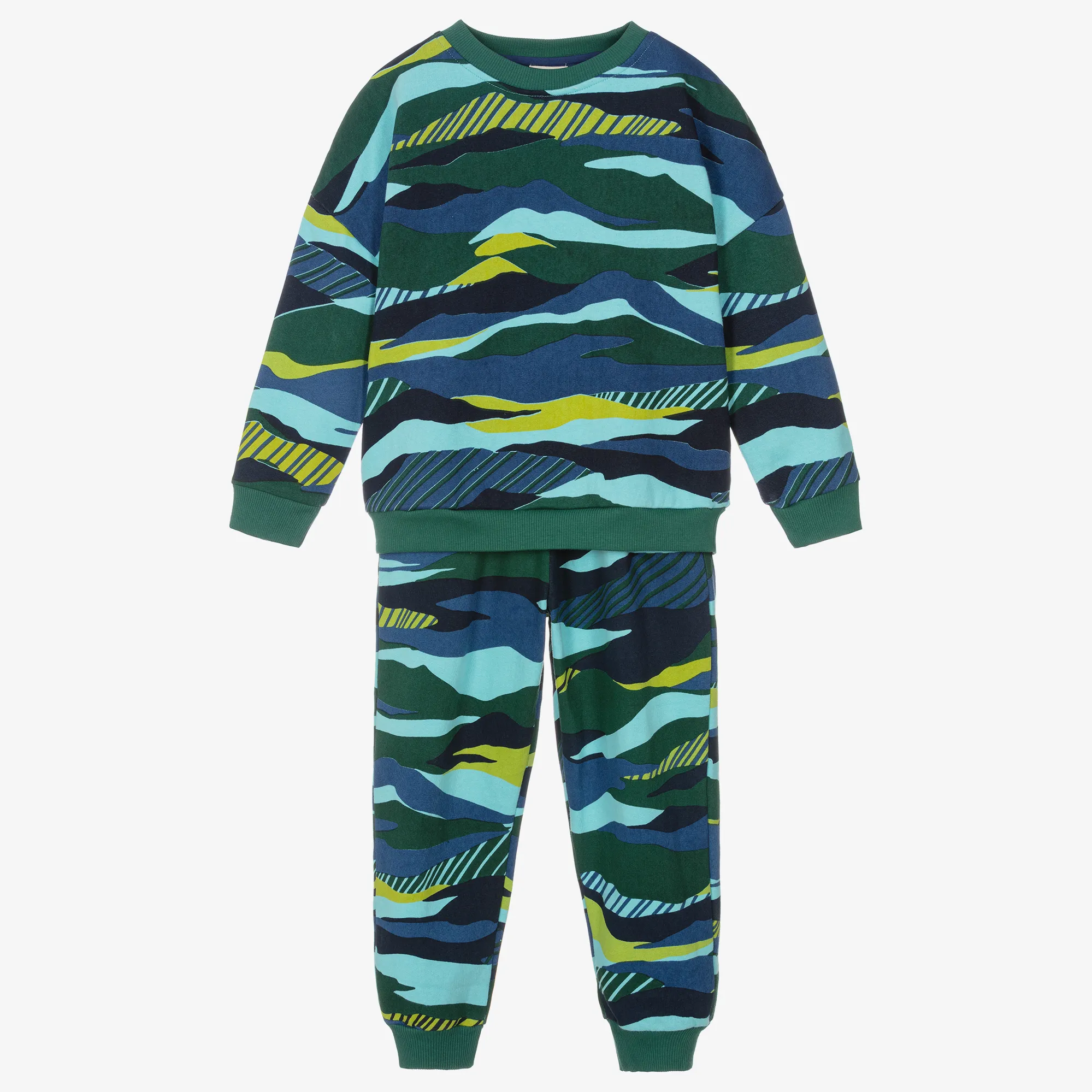 Boys Green & Blue Cotton Tracksuit