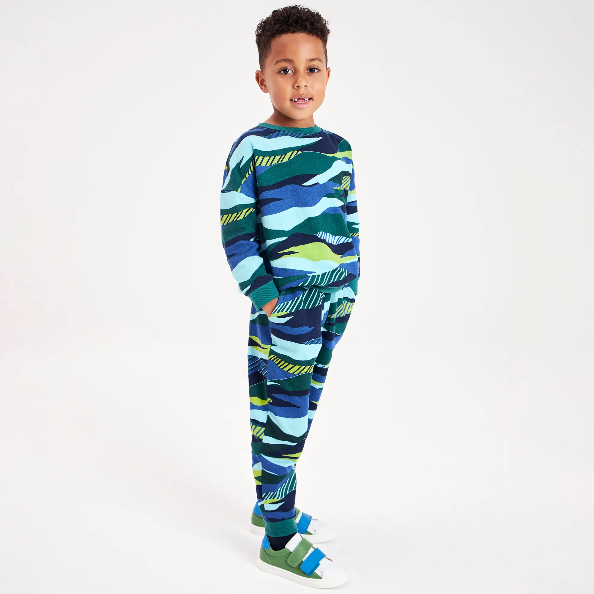 Boys Green & Blue Cotton Tracksuit