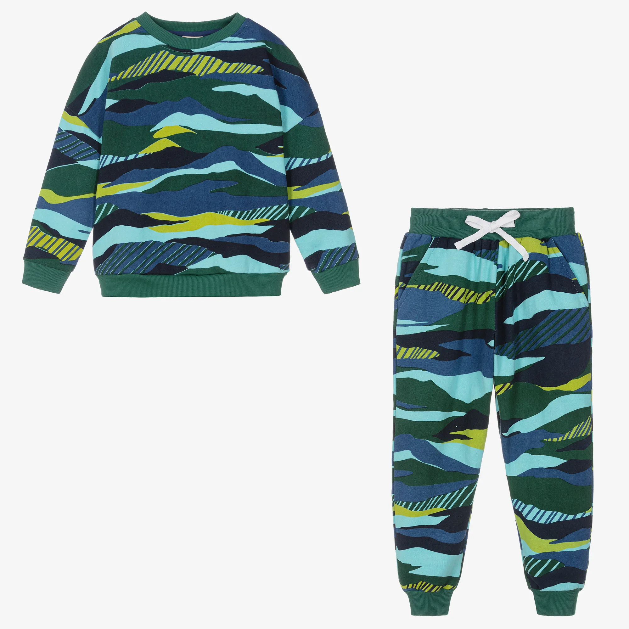 Boys Green & Blue Cotton Tracksuit