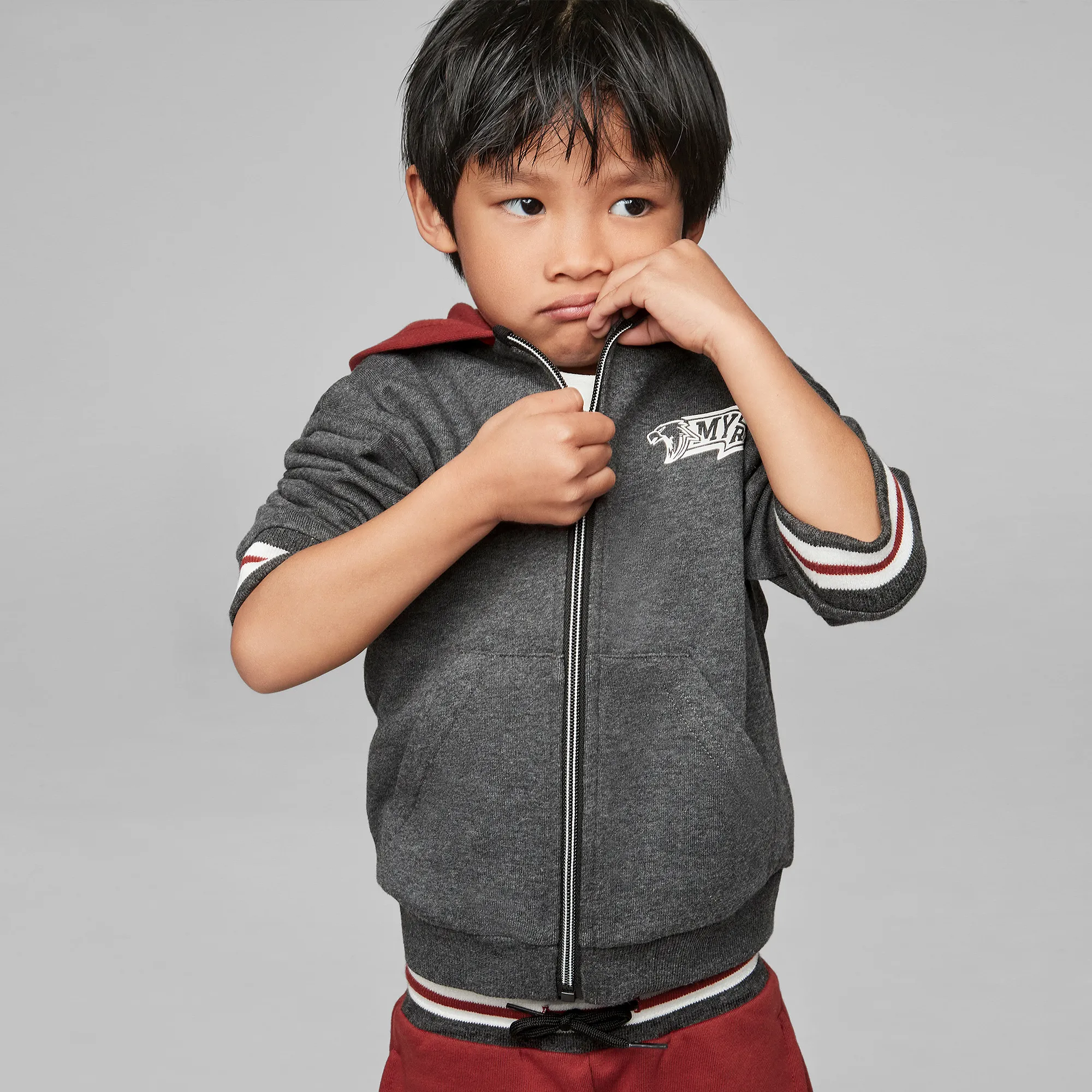 Boys Grey & Red Cotton Tracksuit Set