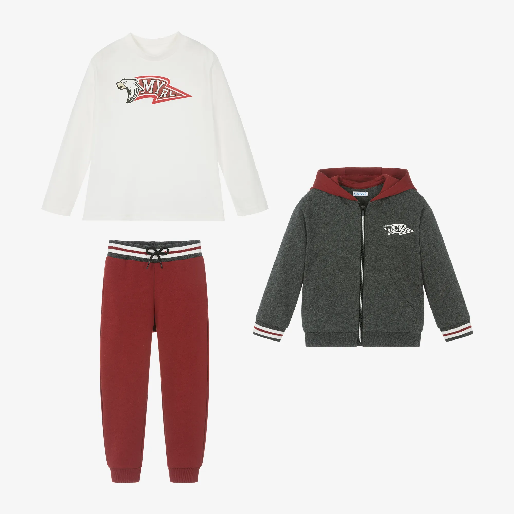 Boys Grey & Red Cotton Tracksuit Set