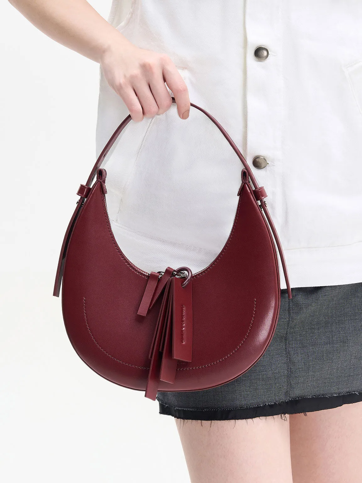 Carey Crescent Hobo Bag - Burgundy