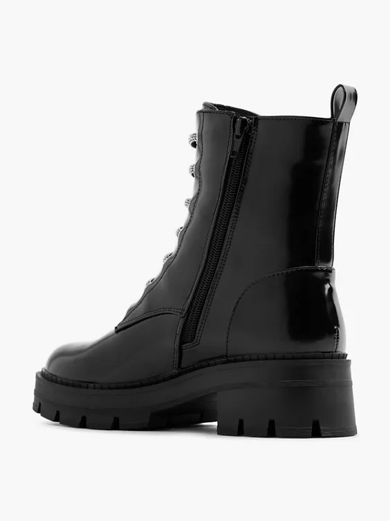 Catwalk  Black Diamante Detailed Black Biker Boot