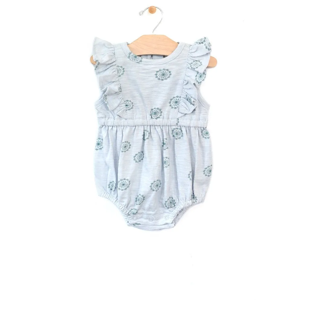 City Mouse Slub Flutter Romper - Sea Spirals - Whisper Blue