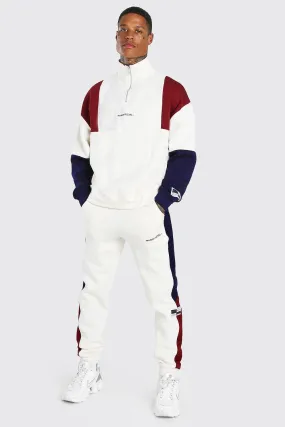 Colour Block Half Zip Tracksuit | boohooMAN UK