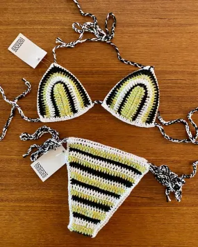 Crochet Bikini Set - Black/Lime Stripe