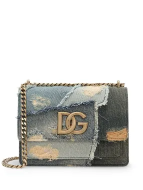 Dolce & Gabbana logo plaque denim patchwork cross body bag - Blue