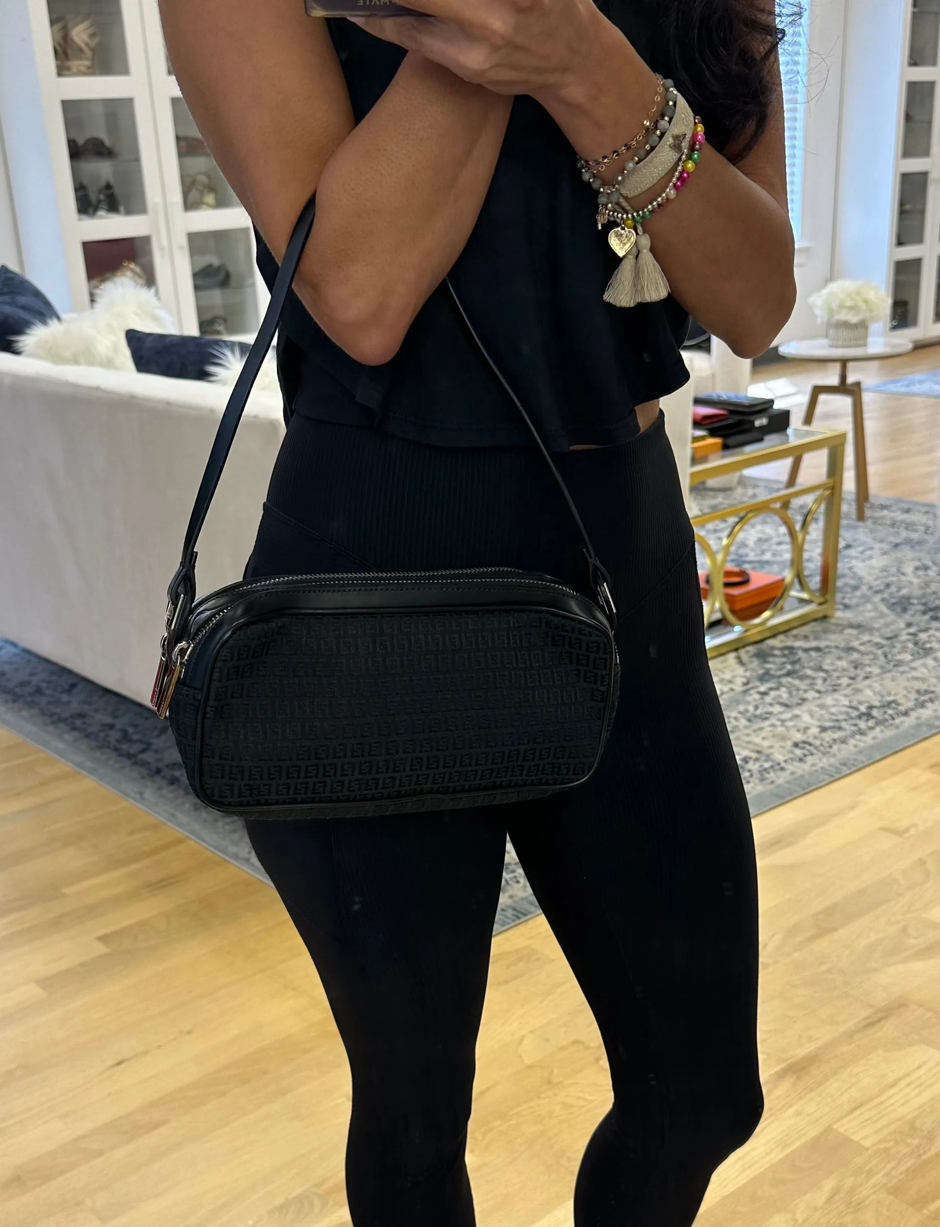 Fendi Double Zipper Zucchino Shoulder Bag