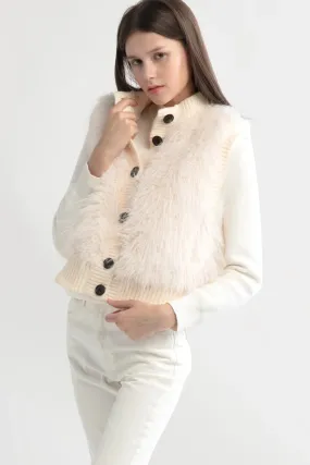 Fluffy Button Up Vest in Ivory