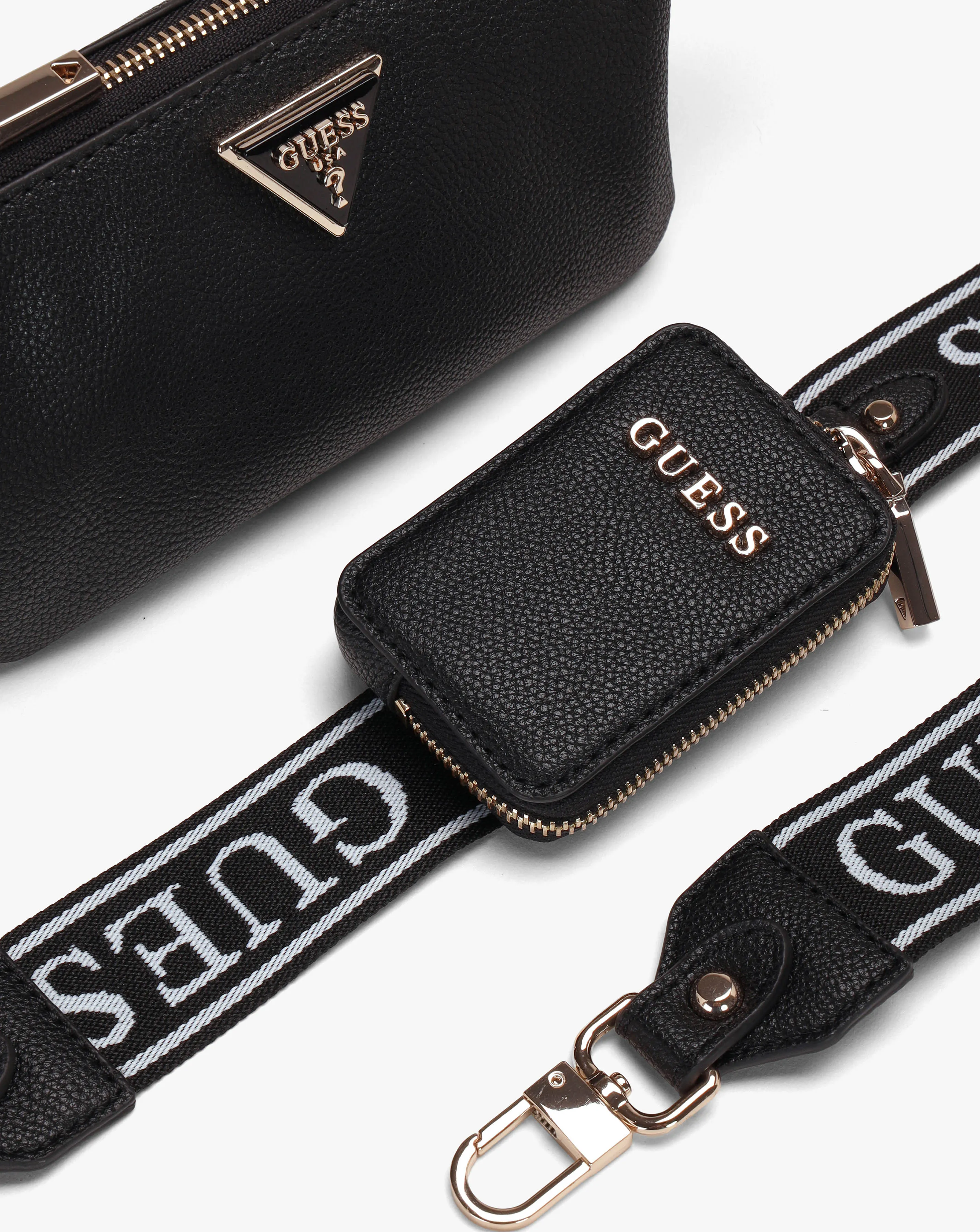 Guess Mini Latona Tri Black Top Zip Cross-Body Bag | Simply Be