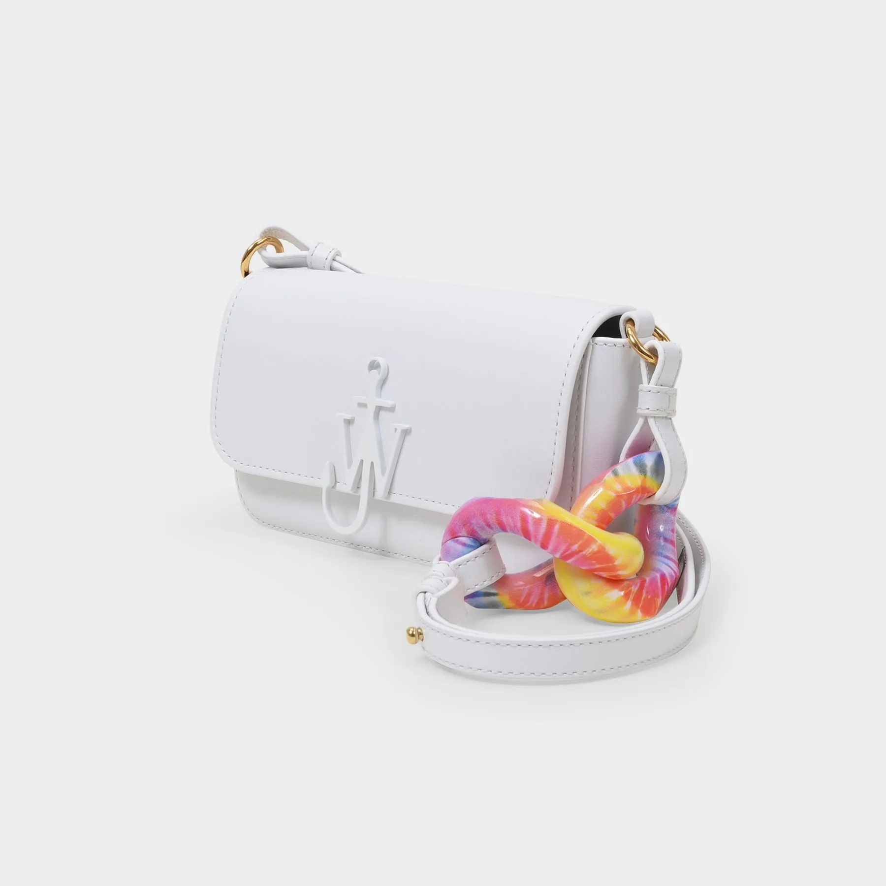 J.W. Anderson  Tie Dye Chain Baguette Anchor Bag in White Leather