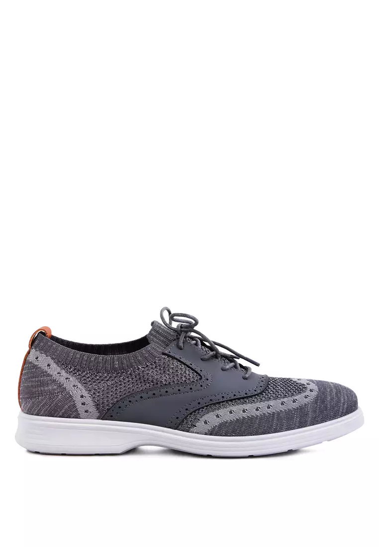 London Rag Grey Casual Knitted Brogue Sneakers