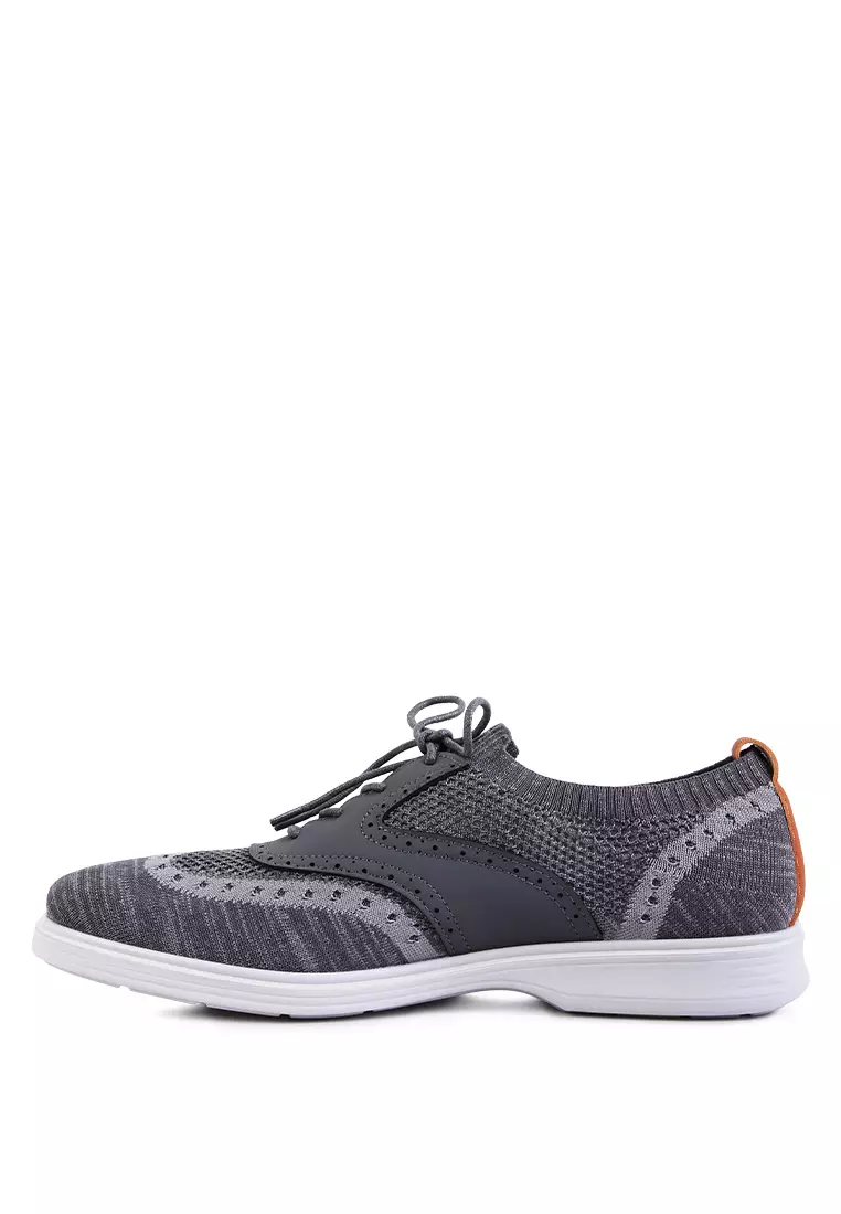 London Rag Grey Casual Knitted Brogue Sneakers