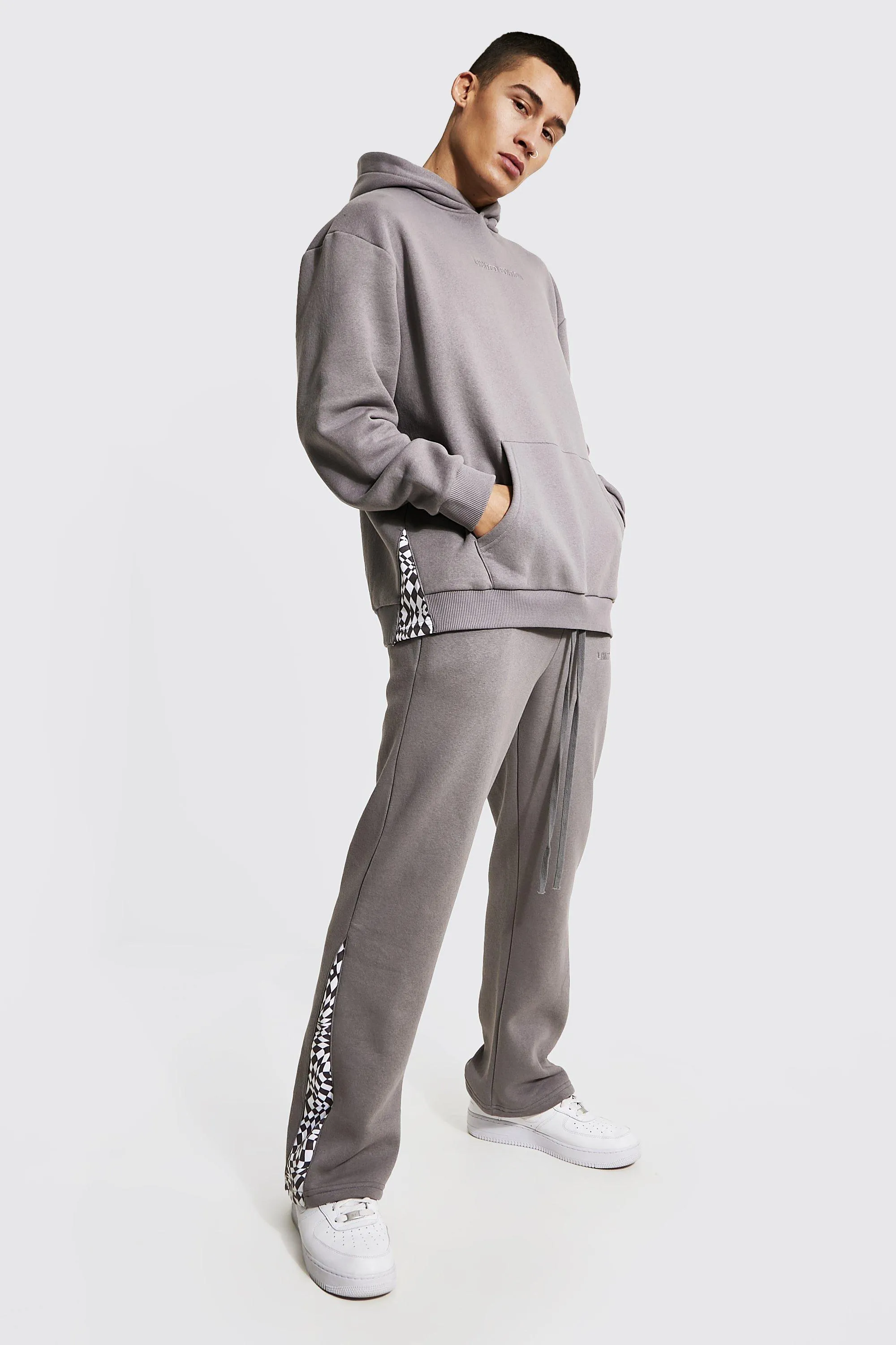 Ltd Checkerboard Gusset Hooded Tracksuit | boohooMAN UK