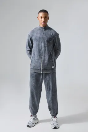 Man Active X Og Gym Washed Zip Through Funnel Neck Tracksuit | boohooMAN UK