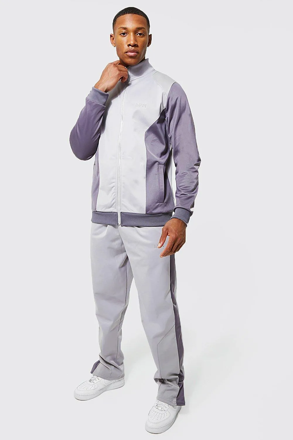 Man Colour Block Zip Through Tricot Tracksuit | boohooMAN UK