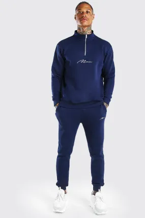 MAN Signature Half Zip Tracksuit | boohooMAN UK