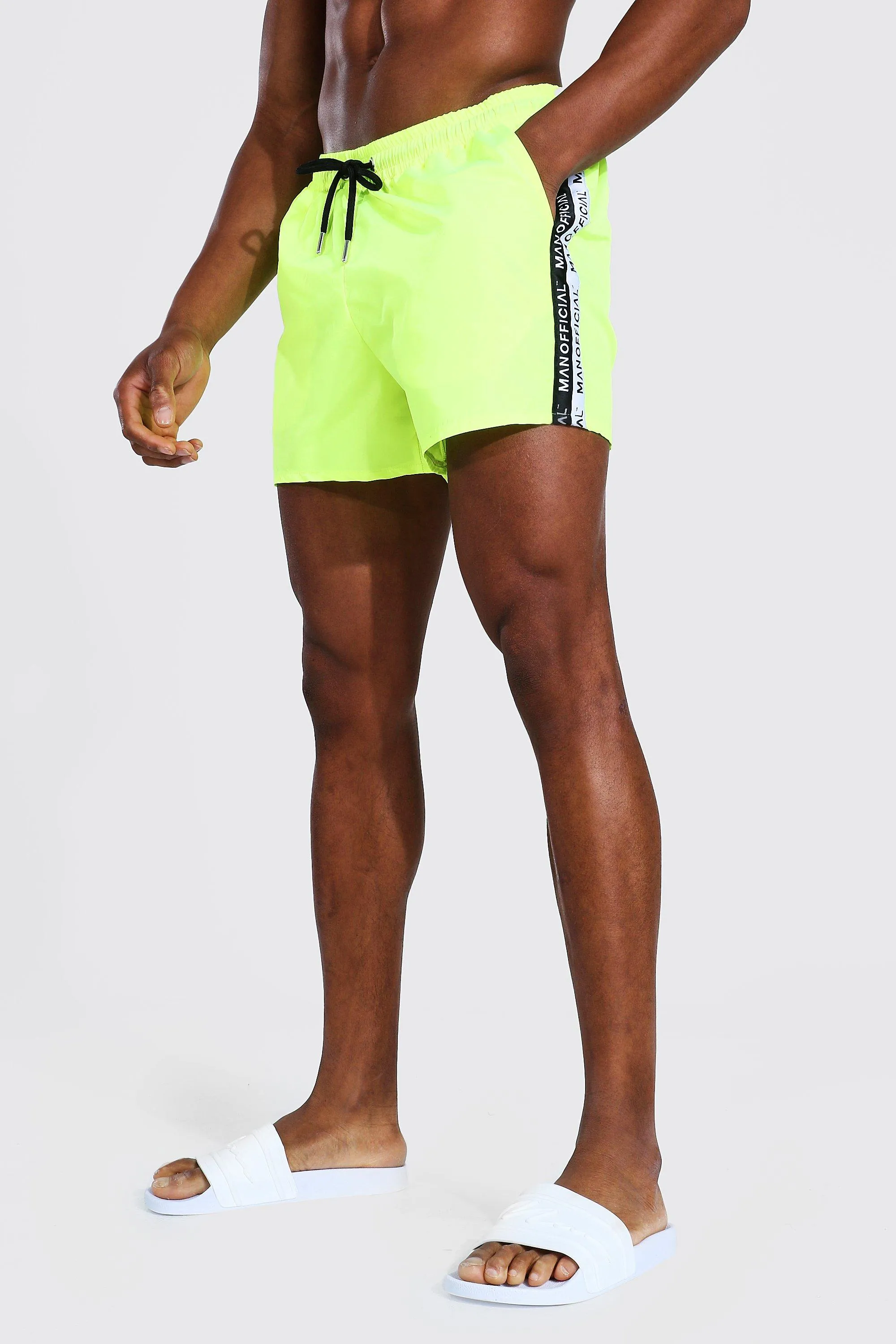 Man Tape Short Length Swim Short | boohooMAN UK