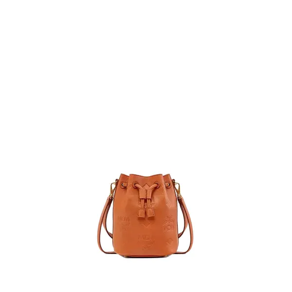 MCM Women's Bucket Bag in Natural Nappa Leather with Embossed Visetos Monogram