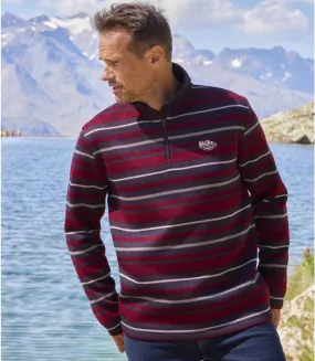 Men's Striped Brushed Fleece Jumper - Burgundy 