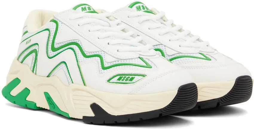 MSGM White & Green Vortex Sneakers