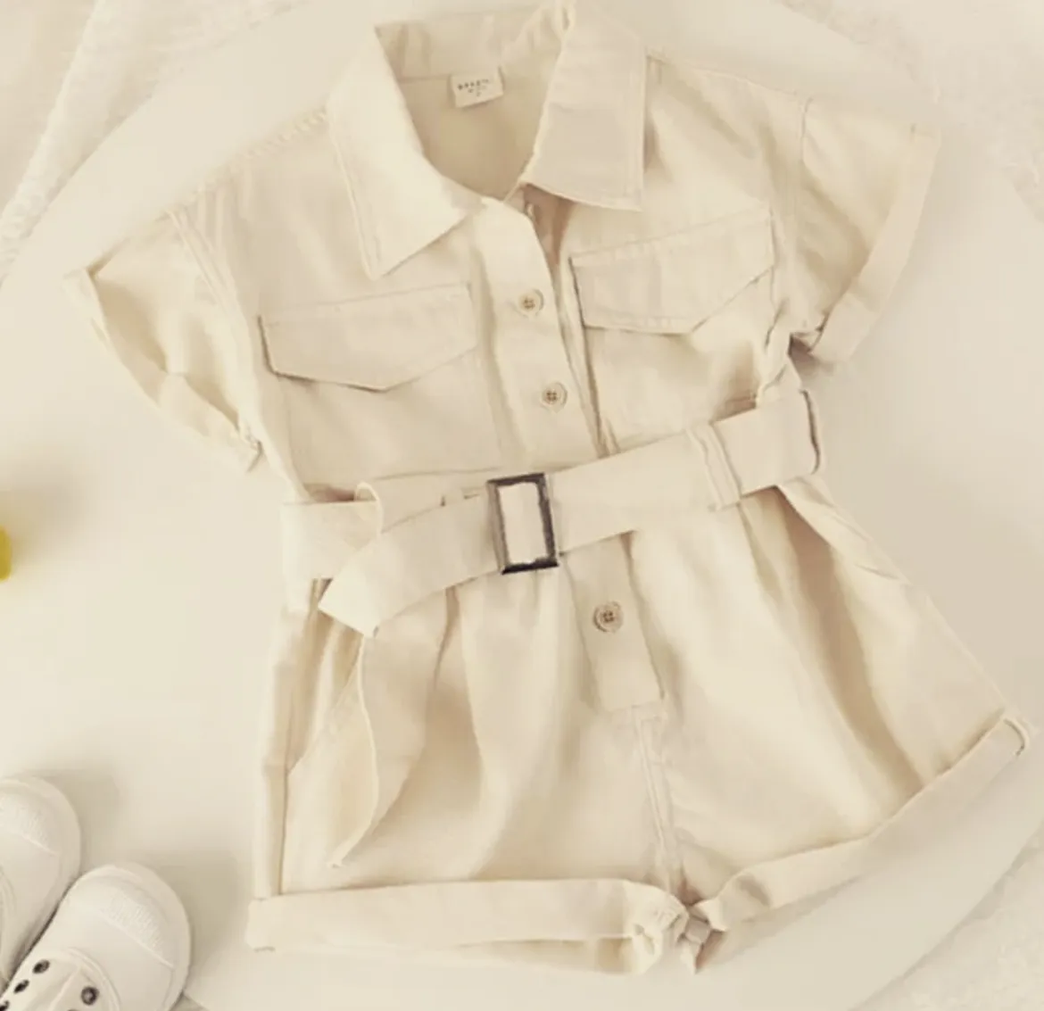 OATMEAL BELTED ROMPER