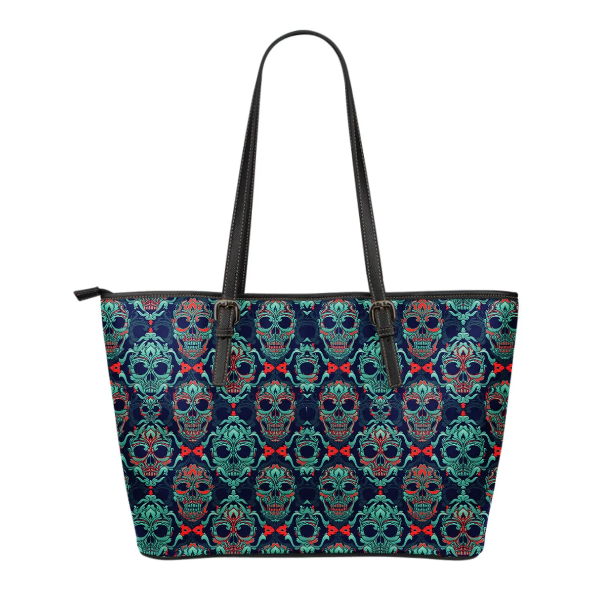 Ornamental Sugar Skull Leather Tote Bag