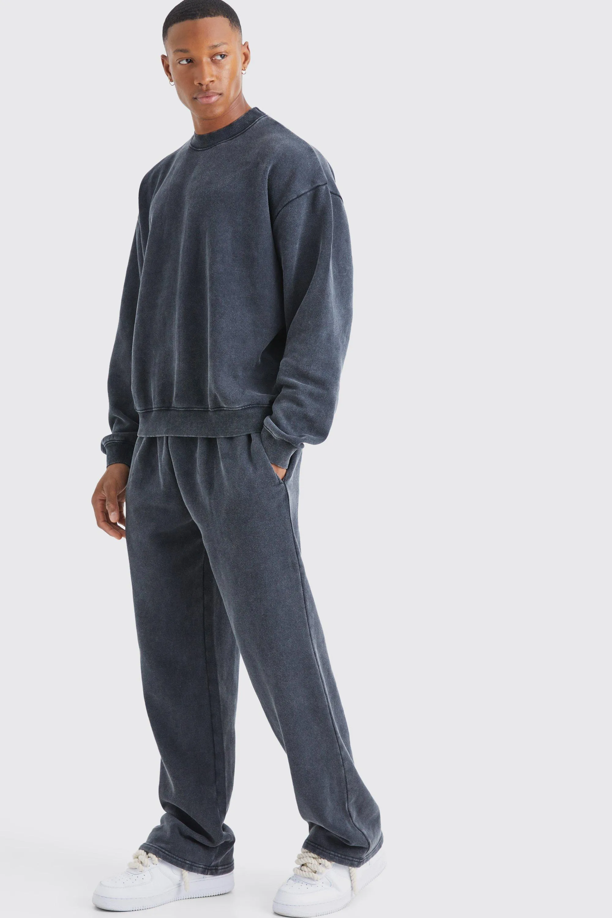 Oversized Boxy Acid Wash Sweatshirt Tracksuit