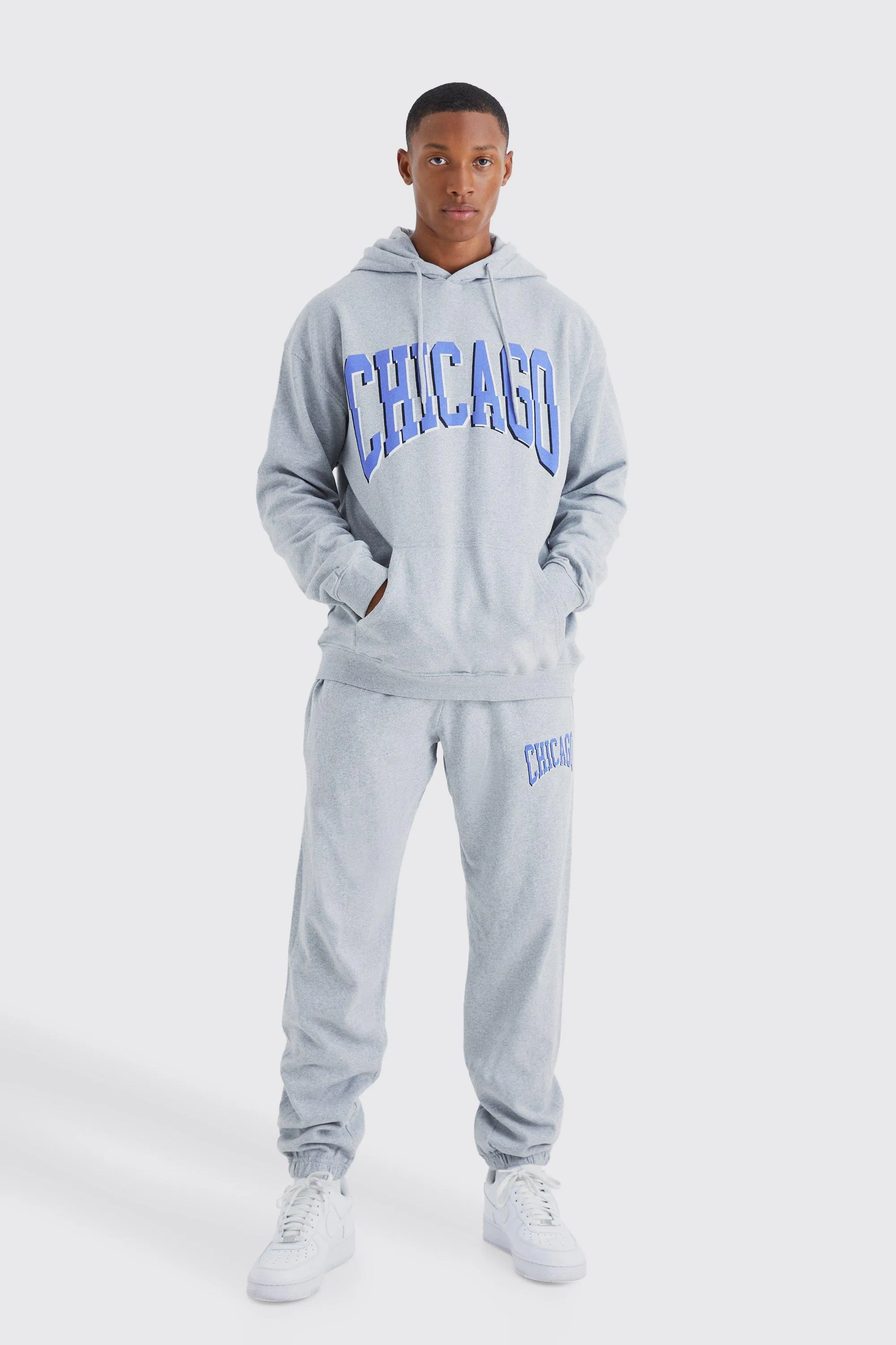 Oversized Chicago Varsity Hooded Tracksuit | boohooMAN UK