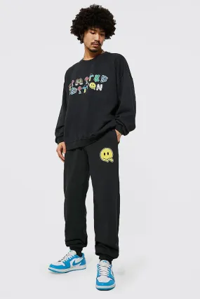 Oversized Limited Trippy Sweatshirt Tracksuit | boohooMAN UK