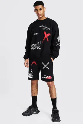 Oversized Man Graffiti Short Sweat Tracksuit