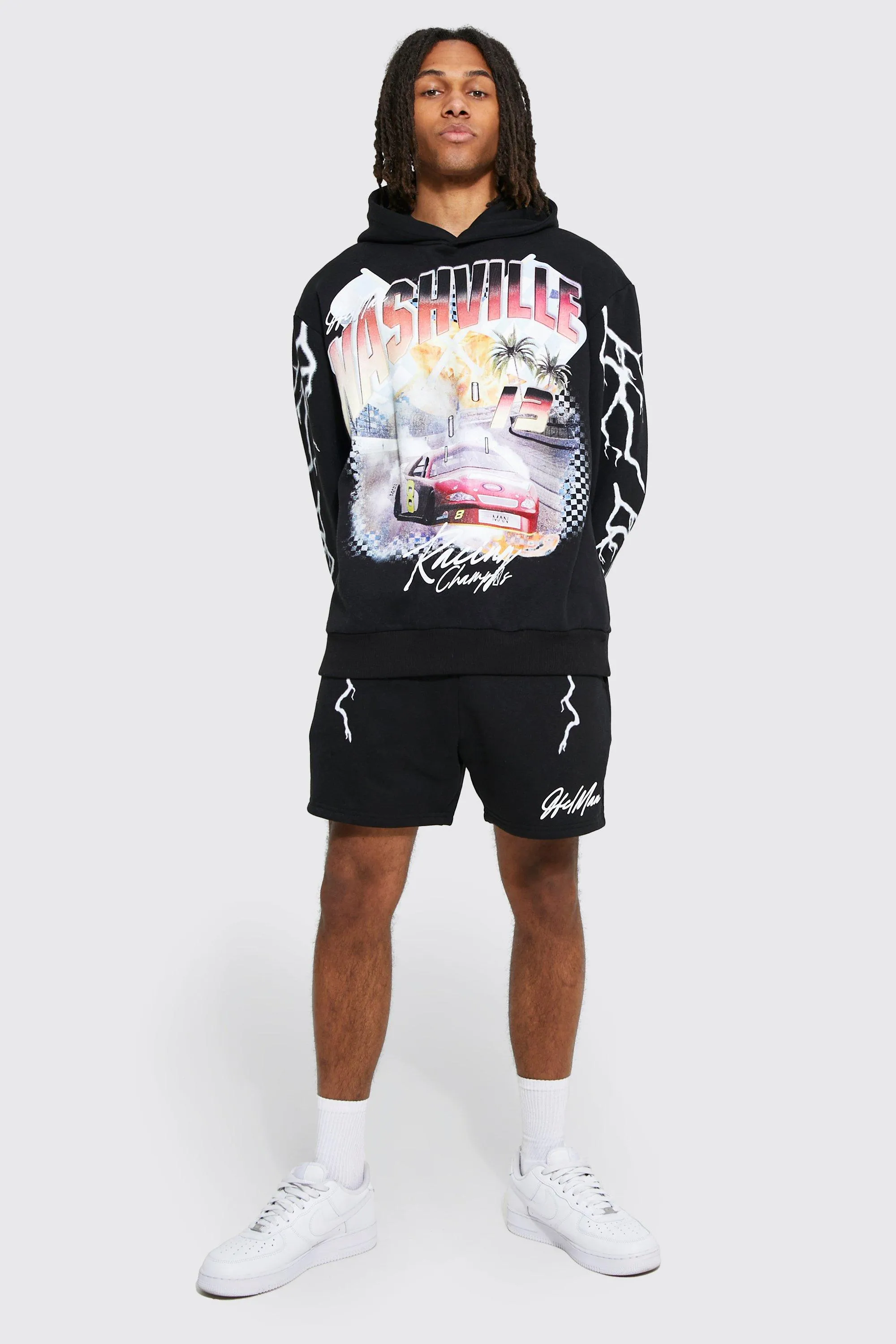 Oversized Nashville Graphic Short Tracksuit | boohooMAN UK