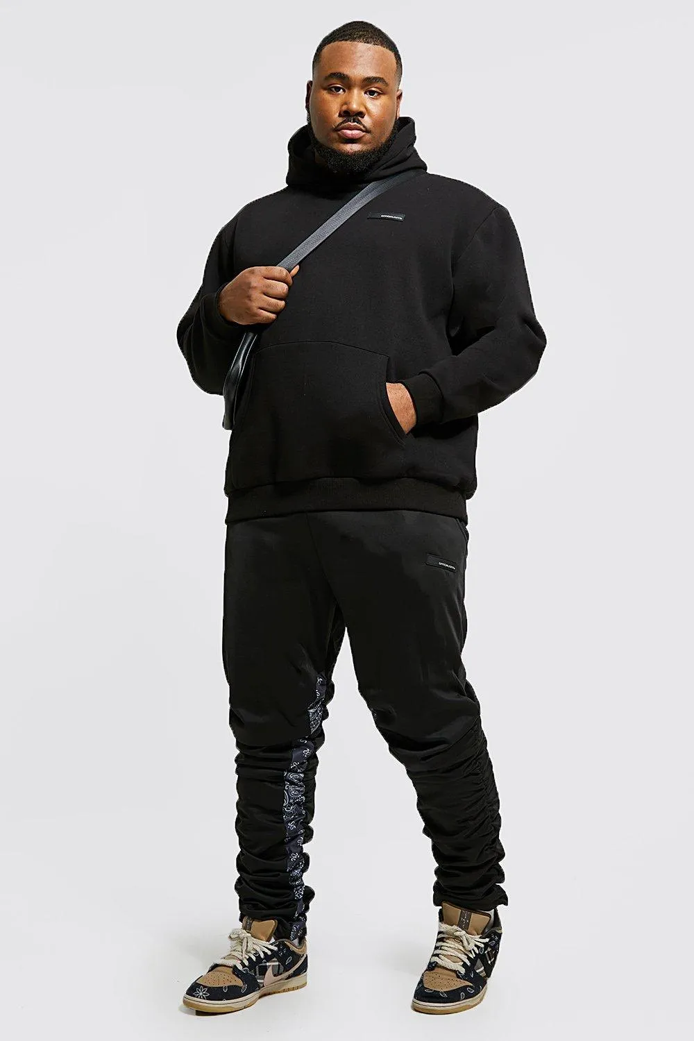 Plus Contrast Panel Ruched Hooded Tracksuit | boohooMAN UK