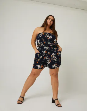 Plus Size Floral Strapless Romper