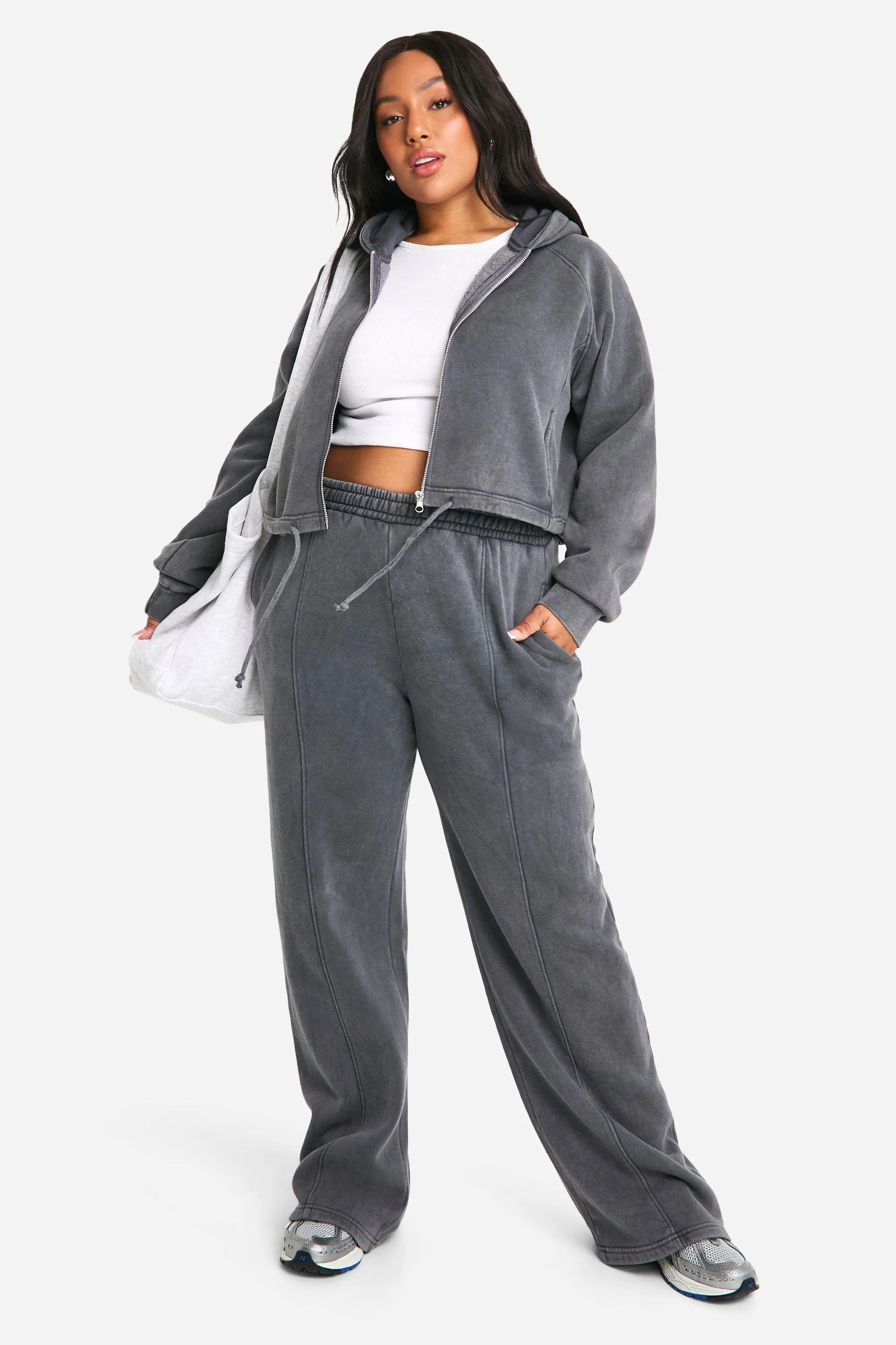 Plus Washed Boxy Zip Through Hooded Tracksuit