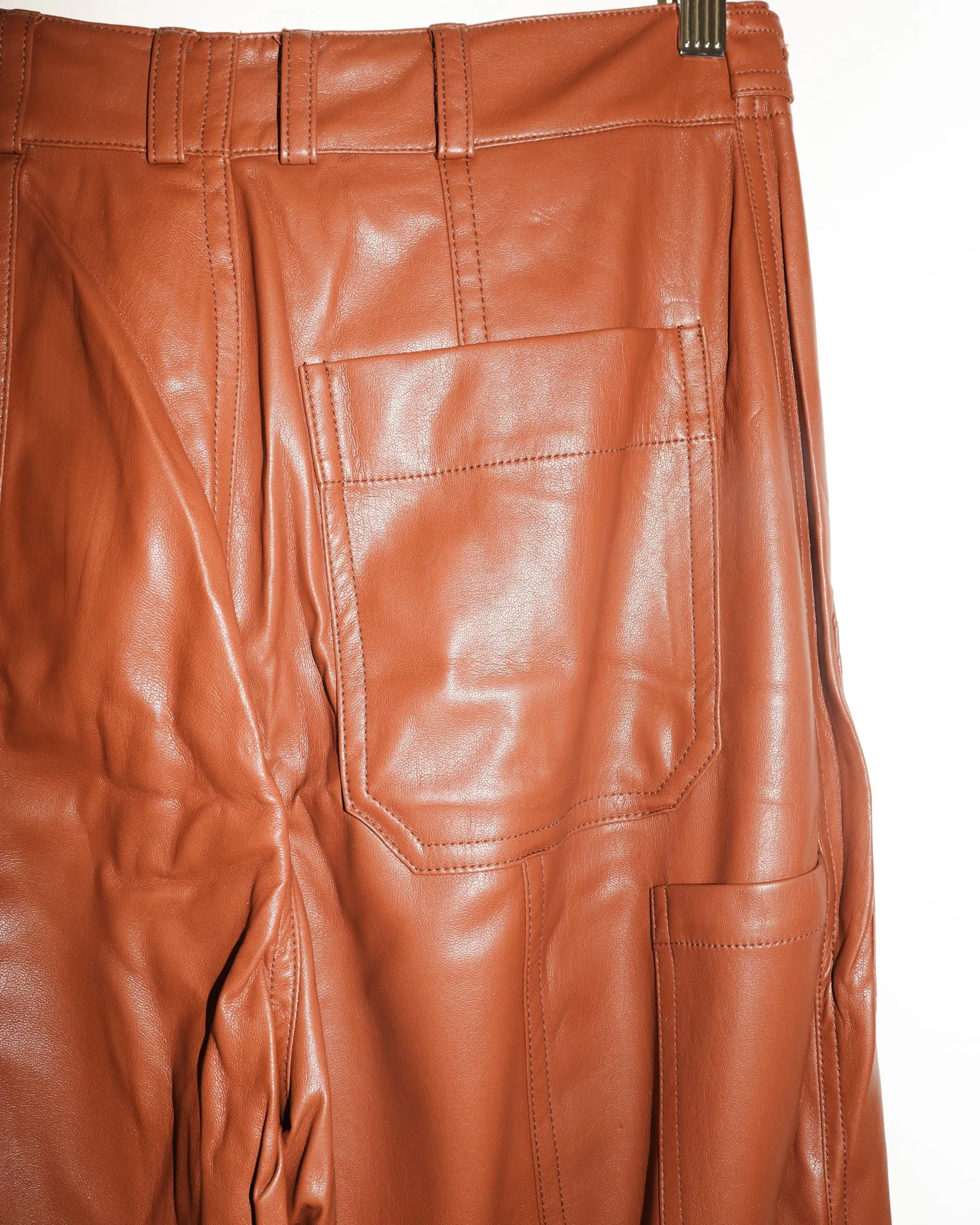 Pre-owned: Mijeong Park Faux Leather Workwear Trouser in Brown