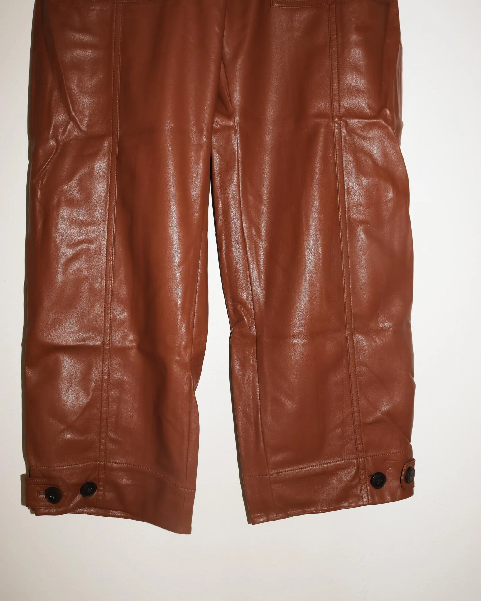 Pre-owned: Mijeong Park Faux Leather Workwear Trouser in Brown