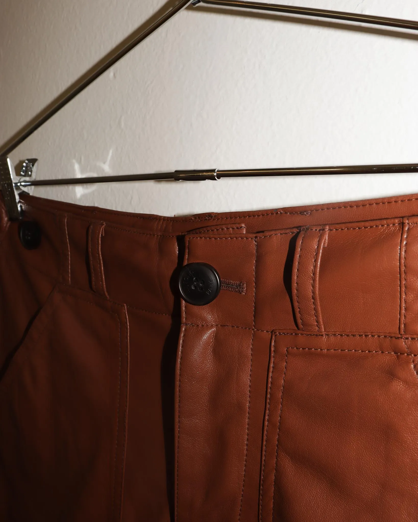 Pre-owned: Mijeong Park Faux Leather Workwear Trouser in Brown