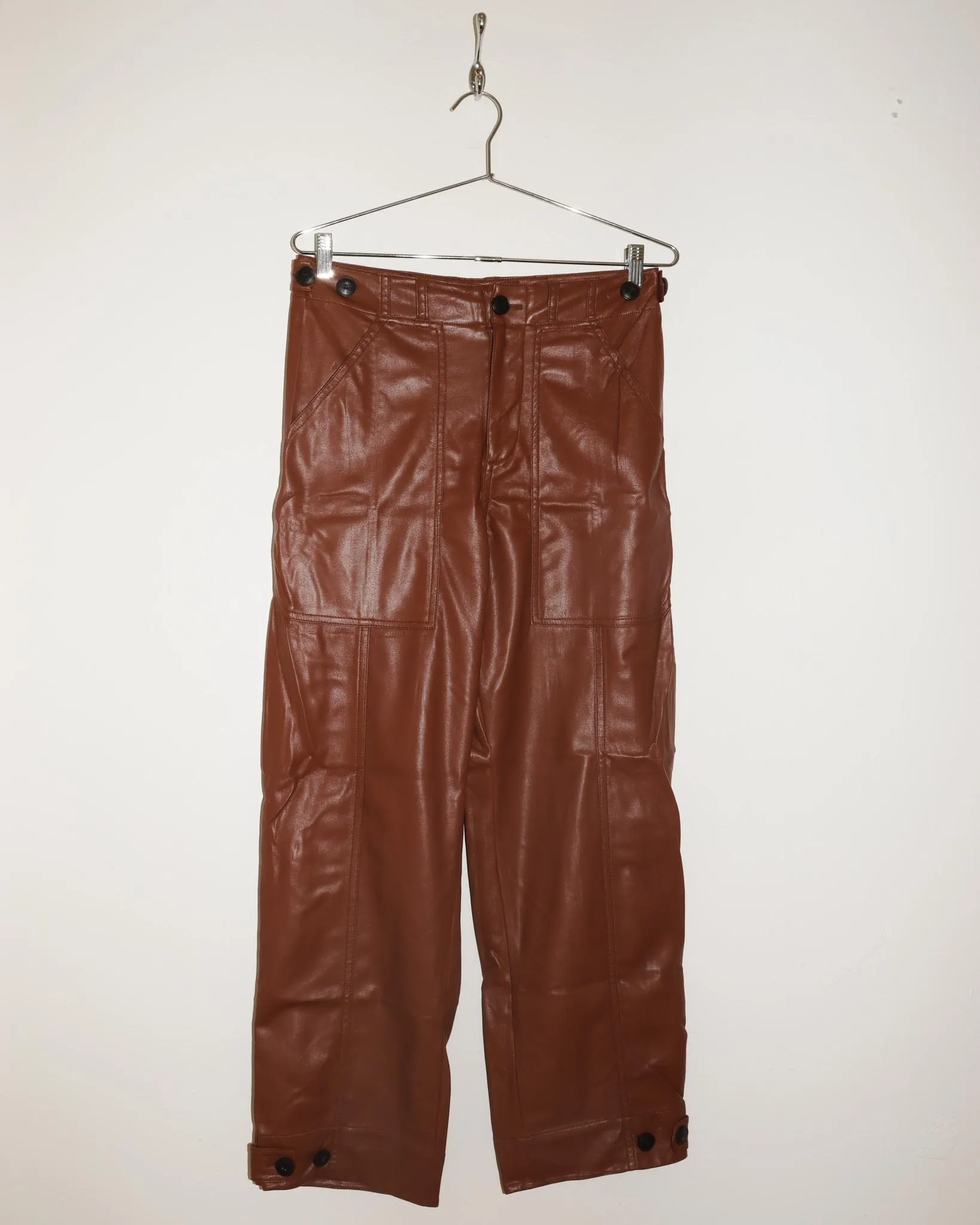 Pre-owned: Mijeong Park Faux Leather Workwear Trouser in Brown