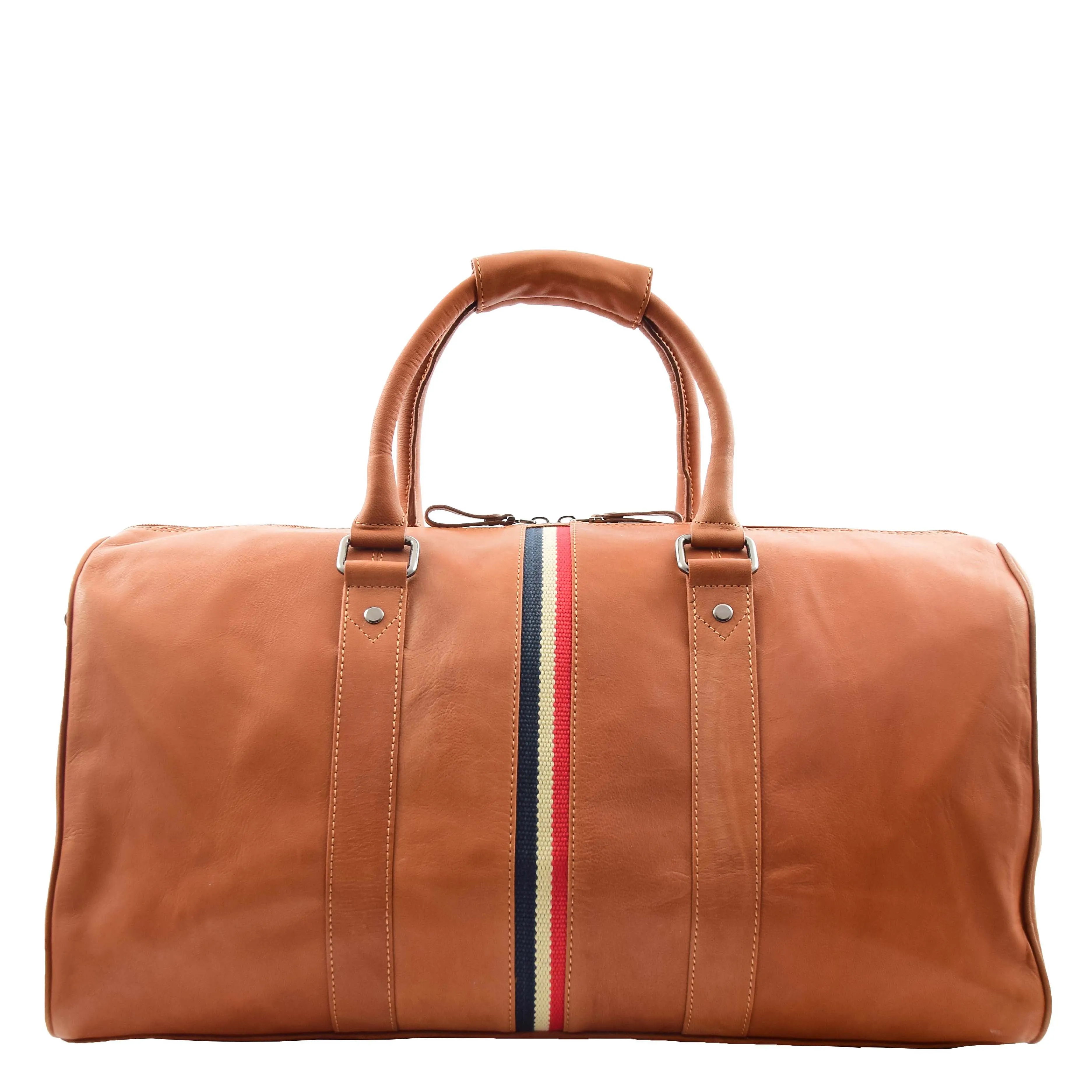 Real Leather Holdall Overnight Barrel Bag Springfield Cognac