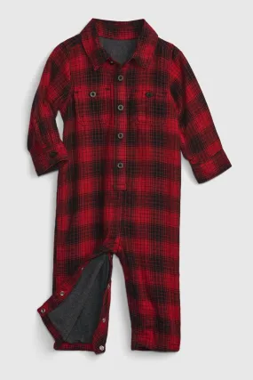 Red & Black Flannel Check Long Sleeve Baby Romper