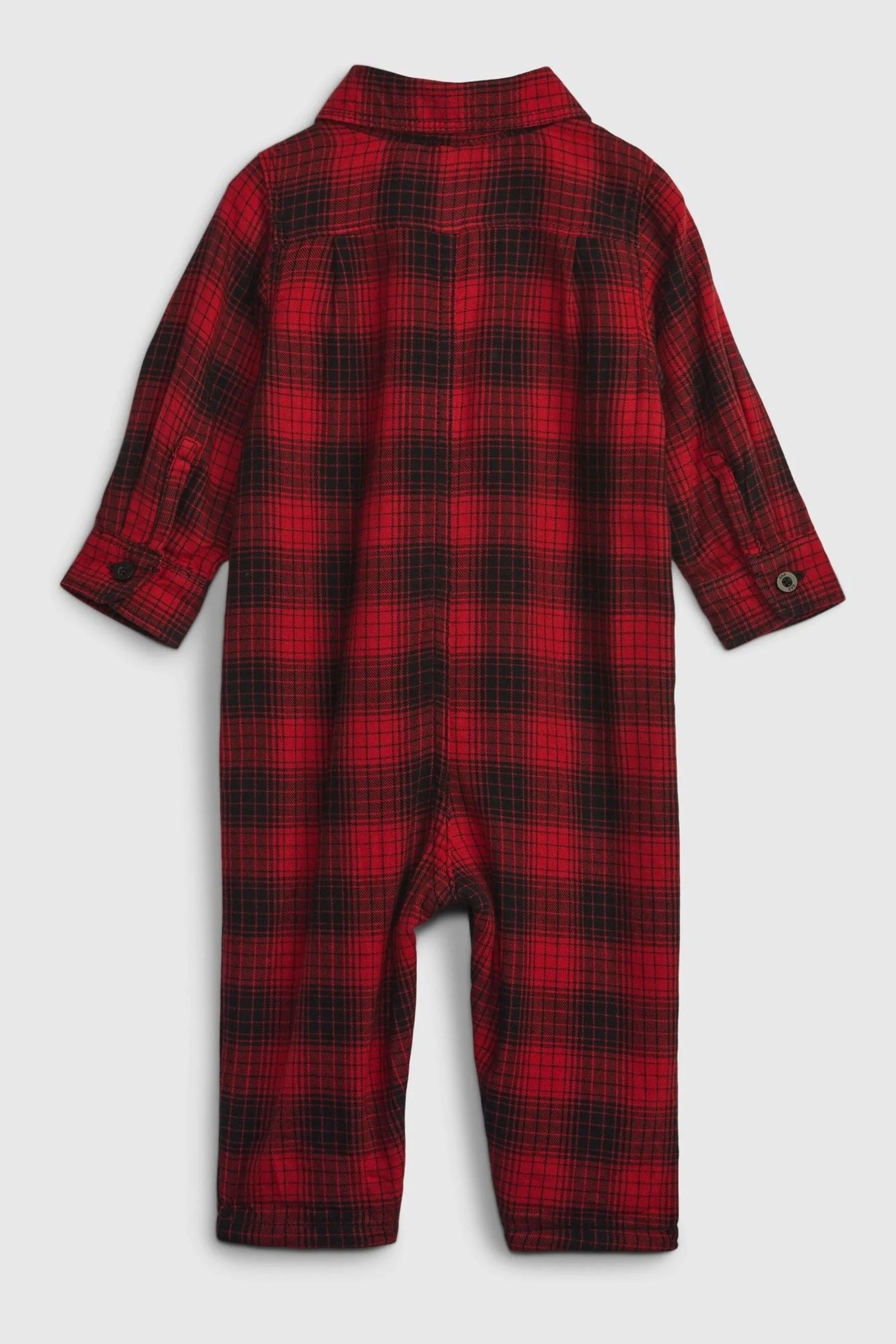 Red & Black Flannel Check Long Sleeve Baby Romper